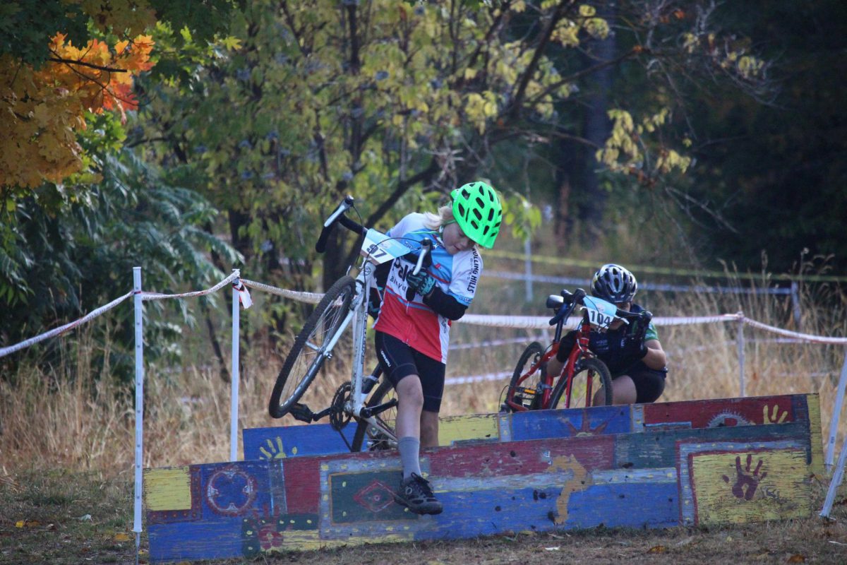 2017 Crosstober Fest - Junior bicycle racers going over obstacles on the course