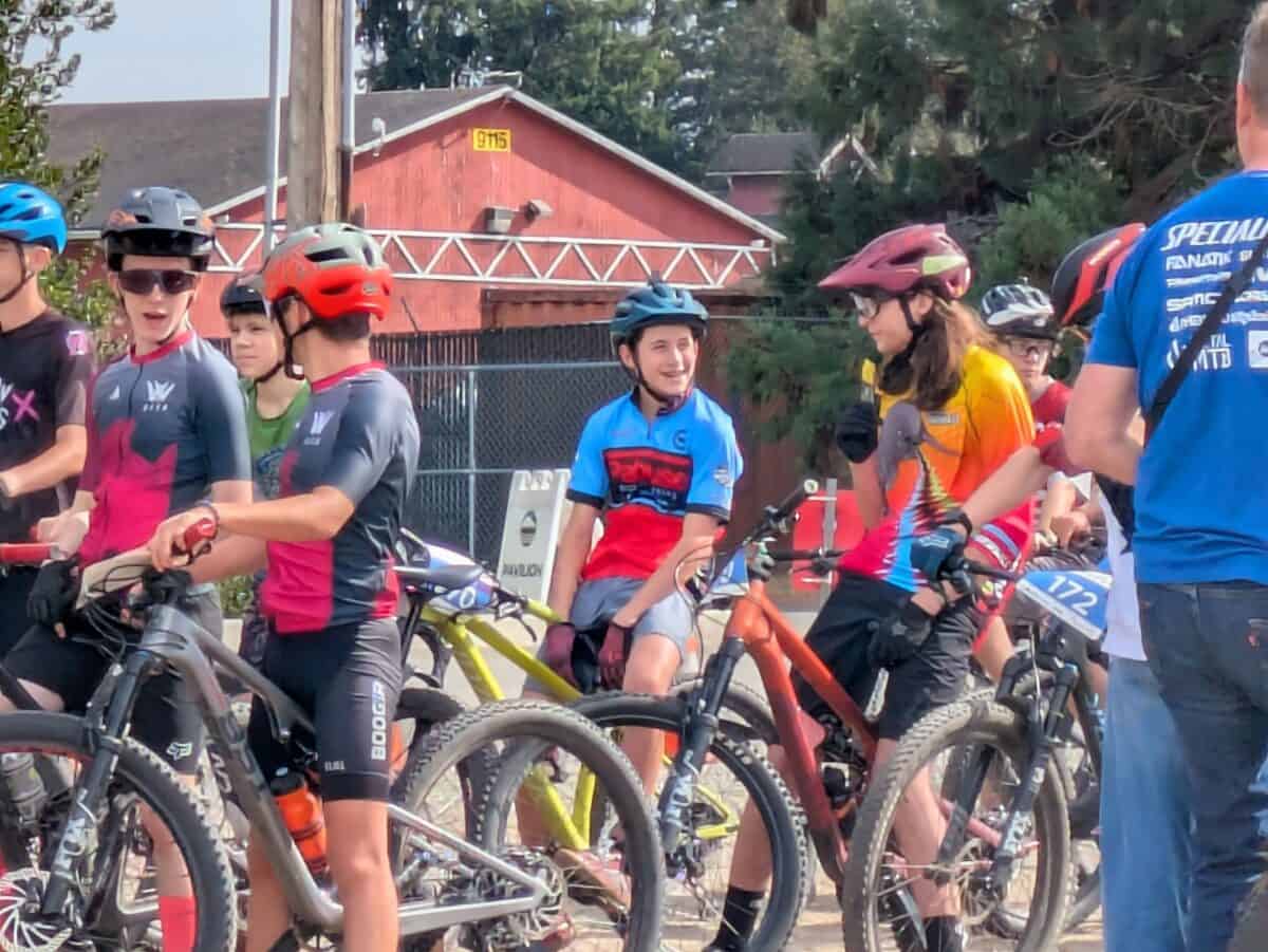 Cyclists in the staging area.