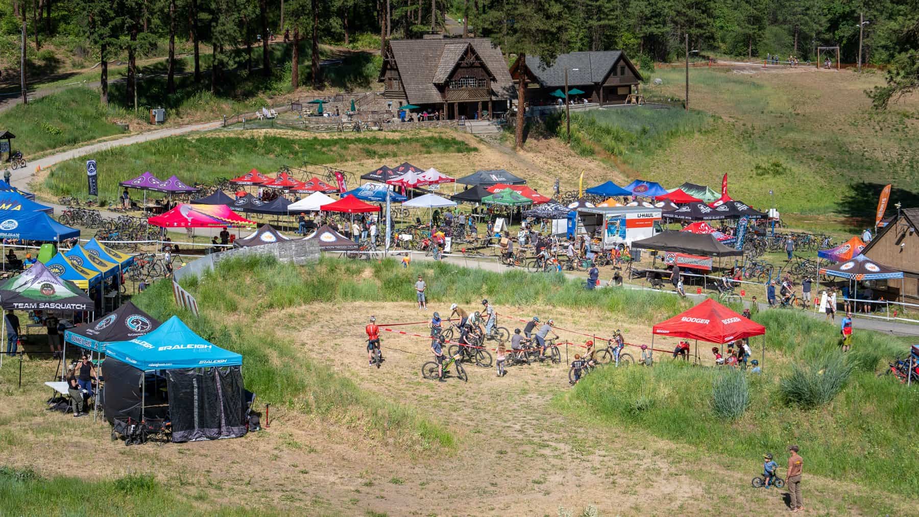Team tents in the race village at Ski Hill, Leavenworth