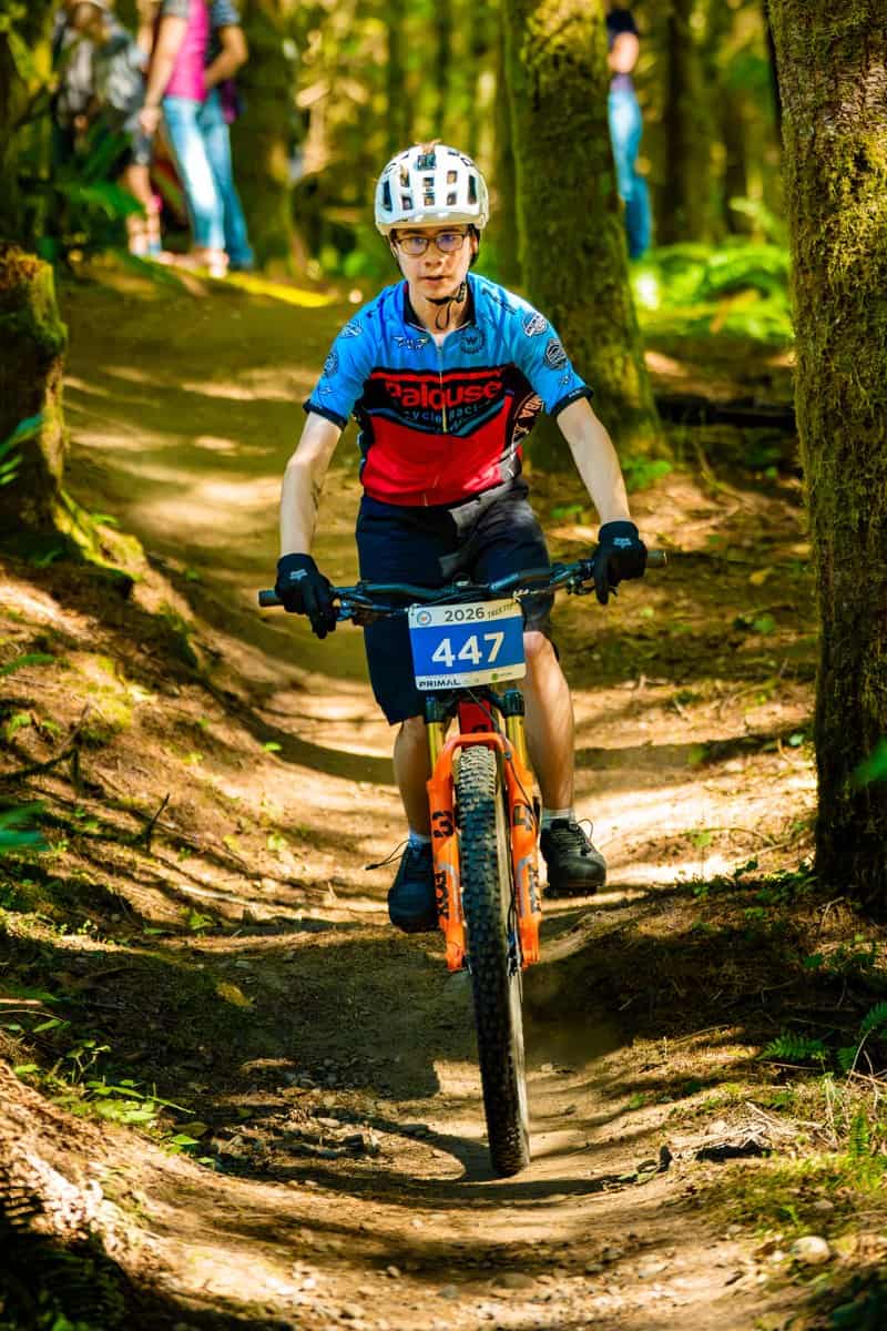 Palouse Composite rider on a forest trail at the Key Pen Pursuit, 2026